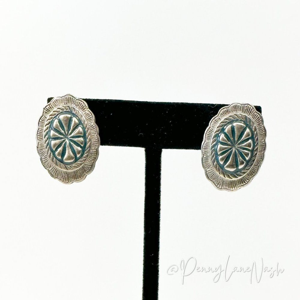 Vintage Silver Tribal Plate/Buckle Push Back Earrings - Picture 1 of 7